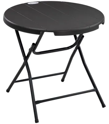 Zdjęcie produktu dla Okrągły stół ogrodowy o średnicy 80 cm – składany stół balkonowy imitujący drewno – ciemnoszary stół jadalny dla 4 osób, odporny na warunki atmosferyczne