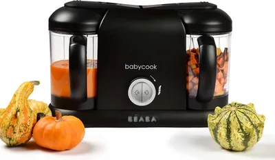 Produktbild von BÉABA - Babycook Duo - 4 in 1 Babynahrungszubereiter - Schonender Dampfgarer - Schnelles Dampfgaren in 15 Minuten - XXL Fassungsvermögen : 2x200 ml - Schwarz, 1 Stück (1er Pack)