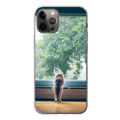 Produktbild von MuchoWow® Handyhülle Schutzhülle Hülle für iPhone 12 Pro Katze - Fenster - Pflanzen Silikon Softcase Handy Hülle - Abdeckung