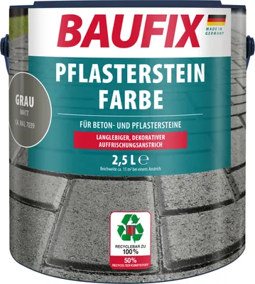 A can of BAUFIX Pflasterstein Farbe (Paving Stone Paint) in gray matte.
