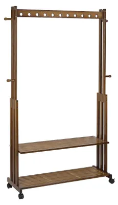 Immagine prodotto di Porta abiti in bambù - Porta abiti - Con ripiano e ruote - Appendiabiti - Porta scarpe - Legno - Colore noce