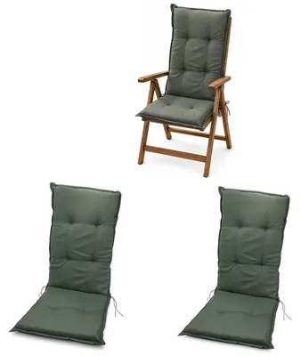 Produktbild von BURI 2x Hochlehner Auflage 117x49x6 cm - wetterfeste Gartenstuhlauflage mit Schaumkern & Vollvlies, Halteband & Bindebänder, bequemes Stuhlpolster für Balkon, Terrasse & Garten (Grün)