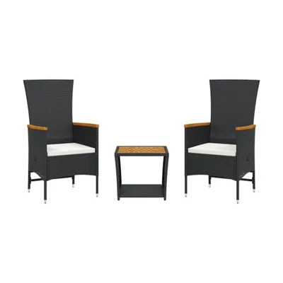 Obrázek produktu pro vidaXL 3dílný zahradní jídelní set s polštáři Black Poly Rattan