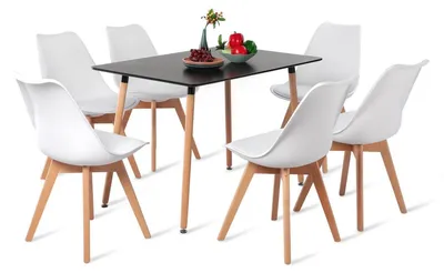 Productafbeelding van Eetkamerset, rechthoekig, met 6 stoelen: tafel zwart + 6 stoelen wit