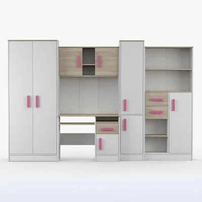 Produktbild von Jugendzimmer Wohnwand Kinderzimmer 300 cm Weiß/Sonoma mit rosa Griffe Markus