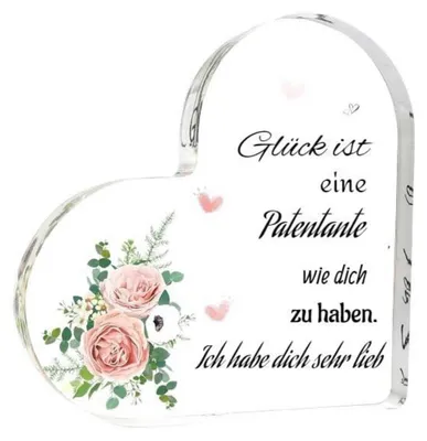 Produktbild von Herzförmige Acrylplakette Geschenk Patentante 10x10 cm Modern Acryl