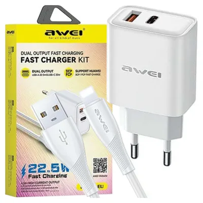 Productafbeelding van Awei oplader GaN PD81L, 22,5W, met Lightning-kabel, USB+USB