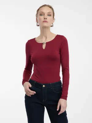 Obrázok produktu pre Dámske tričko s dlhým rukávom Orsay v bordovej farbe, veľkosť M
