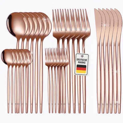 Produktbild von Roxlin Besteckset 30-teilig Standard Design – Edelstahl Tafelbesteck für 6 Personen – Rostfrei, Kratzfest & Spülmaschinenfest – Rosa