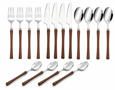Besteckset 16-tlg., 304 Edelstahl, Holzgriff, für 4 Personen