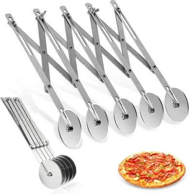 5-Rollen-Pizzaschneider, verstellbar, Edelstahl, Teig- und Kuchenteiler