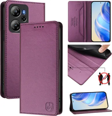 Image de Etui en cuir pour Blackview Oscal Tiger 13, étui à rabat avec fentes pour cartes, portefeuille et support Violet