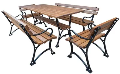Zdjęcie produktu dla Casa Padrino secesyjny zestaw mebli ogrodowych stół 2 ławki 2 krzesła z podłokietnikami brązowy / czarny 180 cm - Meble ogrodowe