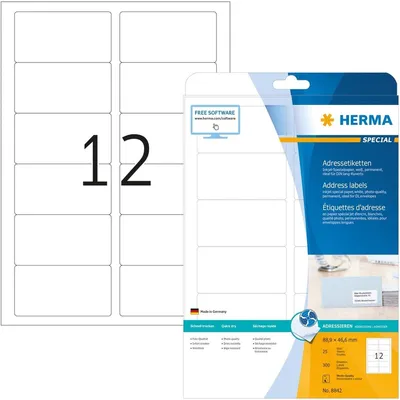 Produktbild von Inkjet Adressetiketten A4 weiß 88,9x46,6 mm Papier matt 300 St.