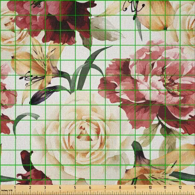 Produktbild von ABAKUHAUS Rose Microfaser Stoff als Meterware , Aquarell Malerei Aussicht Rosen botanische romantische Blumenstrauß Korsage, 10 M (230 x 1000 cm), Getrocknete Rose Creme Rubin