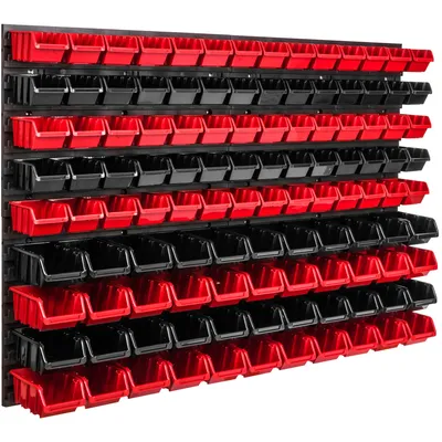 Obrázok produktu pre Nástenný panel na náradie 115,2 x 78 cm s 114  ks. Krabice závesný Červené a Čierne Stohovatelné Boxy