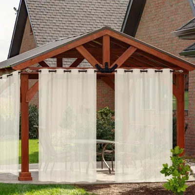 Produktbild von Outdoor Vorhang Transparent Vorhänge Voile Wasserdicht mit Ösen Gardinen für Balkon Terrasse Pavillon, 2 Stück, Beige, B132xH244cm