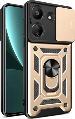 Image de Housse pour Xiaomi Redmi 13C 4G avec anneau support support diapositive protection appareil photo TPU PC hybride Housse téléphone or