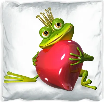 Produktbild von Wallario Premium Kissen, weiche Oberfläche, mit Motiv Verliebter Froschkönig mit großem Herz, Größe: 30 x 30 cm, mit weißer Rückseite