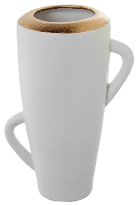 Produktbild von DRW Bodenvase aus Keramik mit weißen Griffen und Goldrand, 27 x 20 x 45 cm