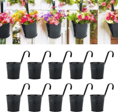 Image de Lot de 10 crochets métalliques de 16 cm pour plantes, couleur noire