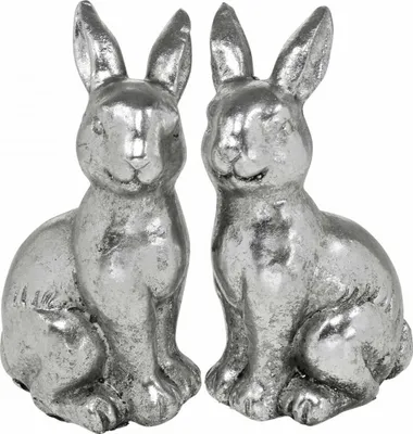 Produktbild von Deko Hase Silber Vintage Osterdeko Figuren 13cm 2er Set Polyresin Blickfang Frühling, 2 Stück