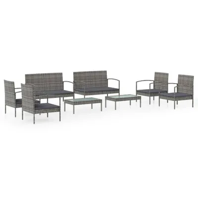 Obrázek produktu pro vidaXL 8dílná zahradní lounge souprava s polštáři Poly Rattan Grey