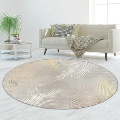 Immagine prodotto di Tappeto di design con rami di palma, grigio e oro, dimensioni: 200 cm (rotondo)