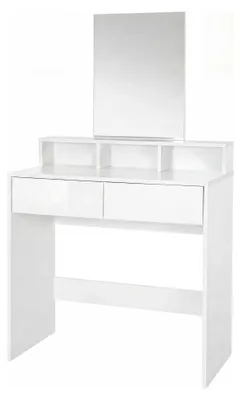Produktbild von WOHNLING Schminktisch 80cm Weiß Kosmetiktisch Modern Frisiertisch mit Spiegel und Regal Weiße Frisierkommode Schubladen Moderner Make-Up-Tisch Groß