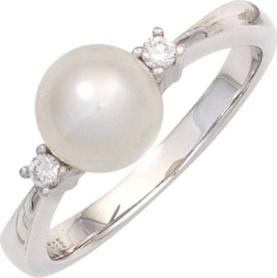 Produktbild von JOBO Damen Ring 585 Gold Weißgold 1 Süßwasser Perle 2 Diamanten Brillanten Goldring Größe 52