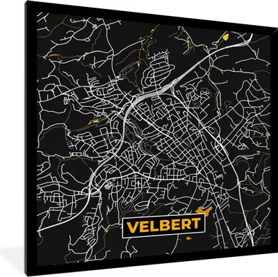 Produktbild von MuchoWow® Gerahmtes Poster Velbert - Gold - Stadtplan - Karte - Deutschland 40x40 cm - Poster mit Schwarzem Bilderrahmen Wandposter Rahmen Foto Bilder - Mit Rahmen - Wanddekoration Schlafzimmer