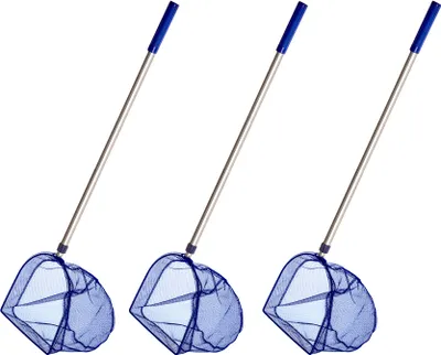 Produktbild von BigDean 3x Kescher 75 - 121 cm lang - Teichkescher mit Teleskopstange - Feinmaschig (2 mm) - Für Teich, Algen & Swimming-Pool - Algenkescher Nylon-Net