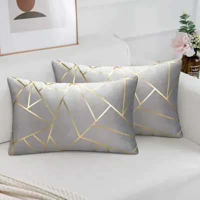 Immagine prodotto di Set di 2 federe per cuscini in velluto, motivo geometrico, 30x50 cm, colore grigio