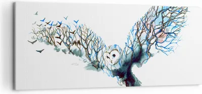 Produktbild von Bild auf Leinwand - Leinwandbild - Eule wild Wald Flug - 120x50cm - Wand Bild - Wanddeko - Leinwanddruck - Bilder - Kunstdruck - Wanddekoration - Leinwand bilder - Wandkunst - AB120x50-3122