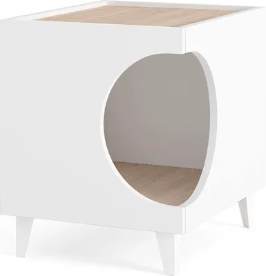 Produktbild von Beistelltisch - Hunde und Katzenhaus ELLIE - Weiß/Eiche - Seiteneingang, 1 Tür - Hunde- und Katzenschrank, für Katzenklo