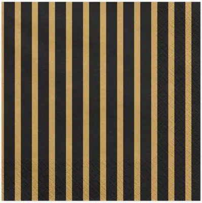 Obrázok produktu pre Servítky 33x33cm pruhované 20 kusov čierne zlaté