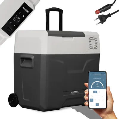 Produktbild von AREBOS Kompressor Kühlbox mit Rollen 47L Elektrische Gefrierbox mit APP & Smart-Steuerung Kühl- & Wärmefunktion Mobile mit USB-Anschluss 12/24 V 230V