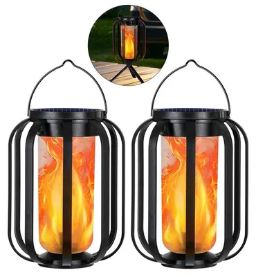 Produktbild von Solar Laterne 2er Set Outdoor Flammenlicht 4 Modi USB Type-C Solar LED Gartenlampe wasserdicht Hängelampe für Garten Terrasse Balkon Camping