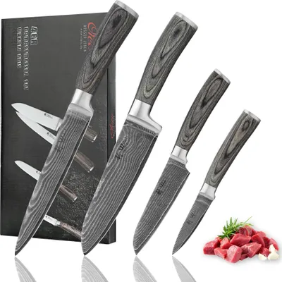 Produktbild von Wakoli EDIS 4er Damastmesser-Set I 8-18 cm Klinge I Pakkaholzgriffe