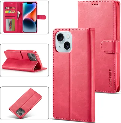 Image de Étui pour iPhone 14 étui en cuir avec fermeture magnétique et support, étui de protection Rose chaud
