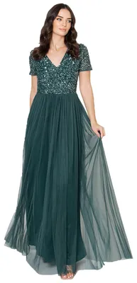 Produktbild von Maya Deluxe Damen Ballkleid Abendkleid V-ausschnitt Maxi Länge Pailletten Kurze