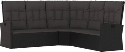 Produktbild von vidaXL Ecksofa mit Liegefunktion und Kissen Schwarz Poly Rattan
