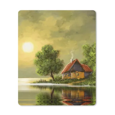 Produktbild von MuchoWow® Mauspad Mousepad Gemälde - Ölfarbe - Haus - Natur - Wasser 30x40 cm - Mousepads - Maus Mat - Pad - Mausunterlage - Mausmatten
