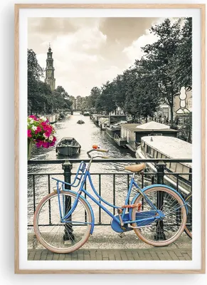 Produktbild von Gerahmtes Poster - Rahmen in heller Eiche - Amsterdam Fahrräder Brücke - 70x100 cm - Wand Bild - Wanddeko - Wandbilder - Kunstposter - Wandposter - Bilderrahmen - Bilder - P2NPA70x100-4503