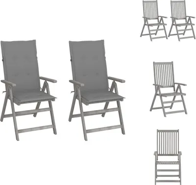 Image de vidaXL Chaises de jardin réglables 2 pcs. avec coussins en bois massif d'acacia - Chaises de jardin