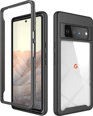Produktbild von Google Pixel 6 Pro Hülle, Hybrid Transparente Rückseite Robust TPU Bumper Rutschfest Stoßfest Ganzkörper Schutzhülle für Google Pixel 6 Pro Schwarz