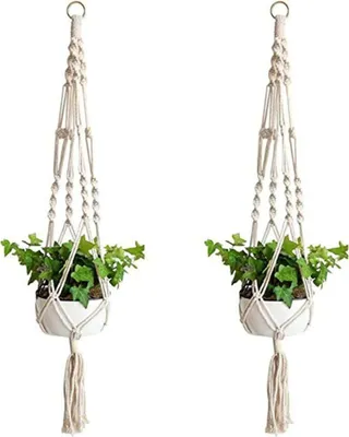 Produktbild von 2 Stück Blumenampeln, Makramee Blumenampel Baumwollseil Hängeampel Pflanzenaufhänger Pflanzhänger für Innen Außen Decken Balkone Wanddekoration