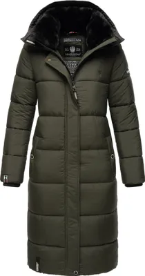 Produktbild von Marikoo Damen Winterjacke Parka Stepp Mantel Kunstfell gefüttert Kapuze RELIZIAA Dark Olive Gr. 40 - L
