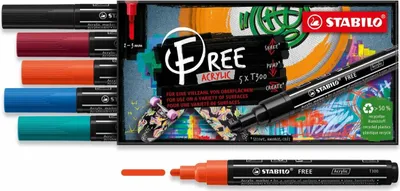 Produktbild von STABILO FREE Acrylic T300 Acrylmarker - 2-3 mm - 5er Pack - Urban