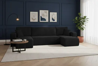 Produktbild von VENASI LUNA U-FORM Ecksofa mit Schlaffunktion und Bettkasten Sofa U Form Eckcouch Schlafsofa SCHWARZ